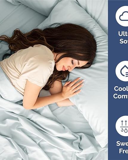 King Size 4 Piece Sheet Set - Comfy Breathable & Cooling Bed Sheets Set - Hotel Luxury Bedding for Women, Men, Kids, Teens, Boys & Girls - Deep Pockets, Ultra-Soft, Wrinkle Free - Oeko-Tex - Ice Blue