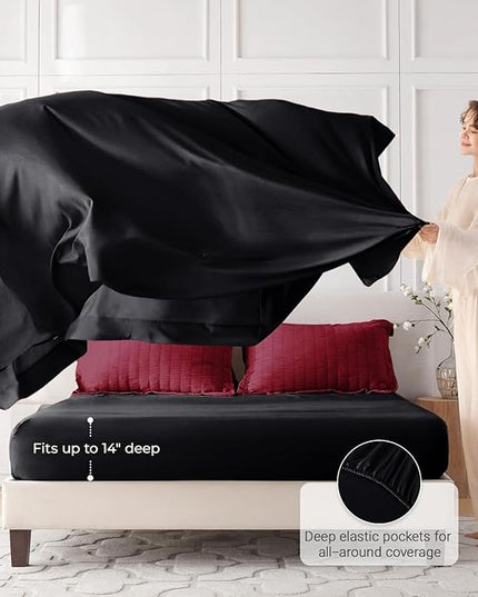 MUXHOMO 7 Pieces King Comforter Set, Seersucker Bed in a Bag King Size, All Season Luxury Bedding Set with Comforter, Flat Sheet, Fitted Sheet, Pillowcases & Shams, Red & Black