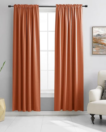 DONREN 84 inche Length Curtain Panels - Light Reducing Thermal Insulated Solid Blackout Curtains/Panels/Drapes for Living Room (Set of 2, 60 inches by 84 Inch, Burnt Orange)