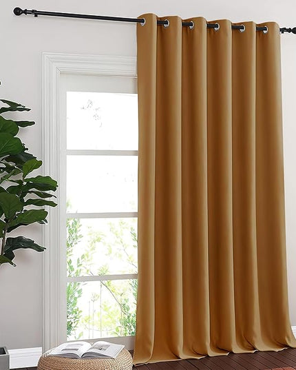 NICETOWN Blackout Sliding Glass Door Curtains, Room Darkening Thermal Insulated Curtains for Living Room Bedroom, Extra Wide Window Drapes, 1 Panel, W80 x L118, Gold Brown