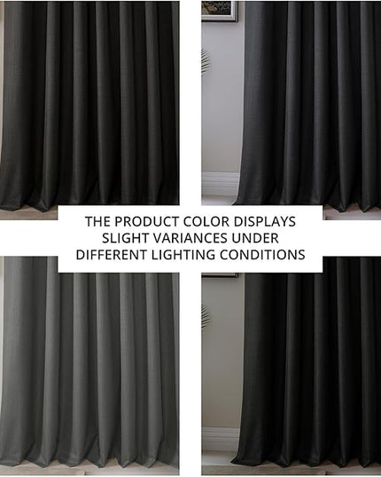 HPD Half Price Drapes Vienna Basic Linen 100% Blackout Curtains for Bedroom 84 Inches Long (2 Panels) - Rod Pocket Curtains & Drapes for Living Room & Windows - 50 X 84, Black