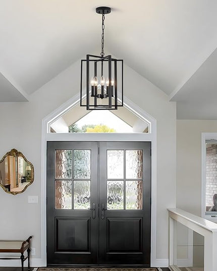 Black Modern Farmhouse Chandelier for Dining Room, 5-Light Pendant Lights Fixtures for Kitchen Island, Foyer Lighting Fixtures High Ceiling for Entryway Hallway Living Room Bedroom