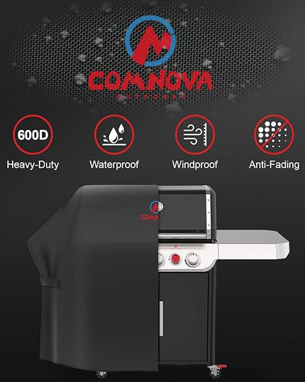 Comnova Grill Cover 58 Inch - 600D BBQ Gas Grill Cover Waterproof Heavy Duty, Premium Barbecue Covers for Weber Genesis 300 Series Grill, Char-Broil, Monument, Brinkmann, Dyna-glo, Nexgrill and More