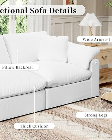 Modular Sectional Sofa Cloud Couch,Down Filled Comfy Cloud Modern Sofa,White Linen Oversized Couch Cushion Covers Removable for Living Room