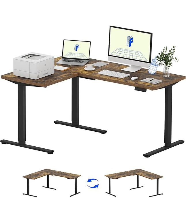 FLEXISPOT L Shaped Standing Desk, 63 x 47 Inch Electric Height Adjustable Corner Desk, Sit Stand Computer Workstation, Preset Controller, Home Office, Black Frame with Rustic Brown Top