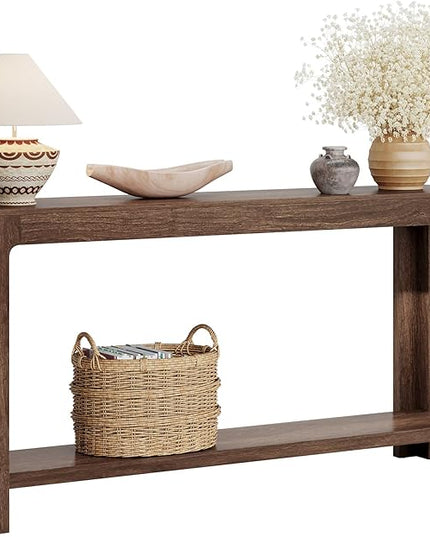 Tribesigns 63 Inch Entryway Console Table, 2-Tier Farmhouse Narrow Sofa Table Behind Couch, Accent Entrance Console Furniture for Entryway, Foyer, Hallway, Dark Brown