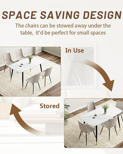 50'' Dining Table Set for 4, Dining Room Sets for 4, Sintered Stone Dining Table Chairs Set of 4, Easy to Assemble，Suitable for Small Spaces