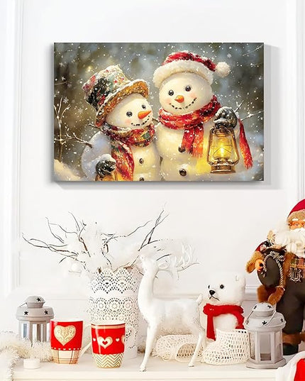 YONICA Christmas Wall Decor Christmas Canvas Wall Art Home Decorations 46x36 Inches - Snowman Pictures Snowman Friends Prints Winter Painting Xmas Artworks for Living Room Bedroom