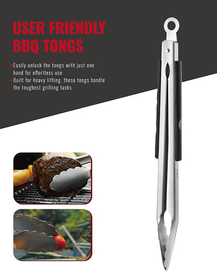 Stainless Steel BBQ Tool Set | Dark-Dyed Wood Handles | Heavy Duty Grilling Accessories | 3-Piece Outdoor Barbecue Grill Utensil Set with Spatula, Fork, and Tongs - Ideal Gift for Men…
