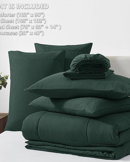 CozyLux King Size Comforter Set Forest Green, 7 Pieces Bed in a Bag, Green Comforter King Size, All Season Bedding Sets with Stitch Quilted Comforter, Flat Sheet, Fitted Sheet, Pillowcases