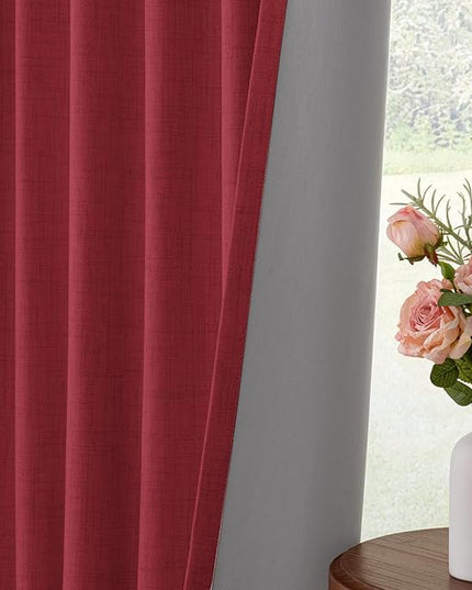 INOVADAY 100% Blackout Curtains for Bedroom, Black Out Curtains 84 Inch Long, Clip Rings Linen Blackout Drapes, Thermal Insulated Room Darkening for Living Room, 2 Panels - Ruby Red,W50xL84