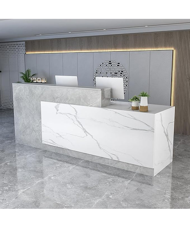 Reception Counter Desk With Lockable Drawers, Modern Retail Front Desk, Home Office Wooden Computer Table for Checkout, Beauty Salon, Lobby