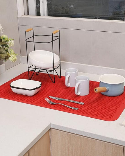Silicone Dish Drying Mat for Multiple Usage,Easy clean,Eco-friendly,Heat-resistant Silicone Mat for Kitchen Counter or Sink,Refrigerator or Drawer Liner Red 4XL 32 inches x 18 inches