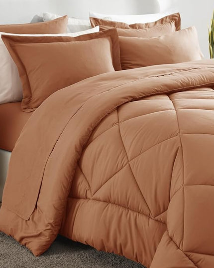CozyLux Full Size Comforter Sets Pumpkin - 7 Pieces Bed in a Bag Full, Luxury Soft Bed Set for All Seasons, Bedding Set with Down Alternative Comforter, Sheets, Pillowcases & Shams