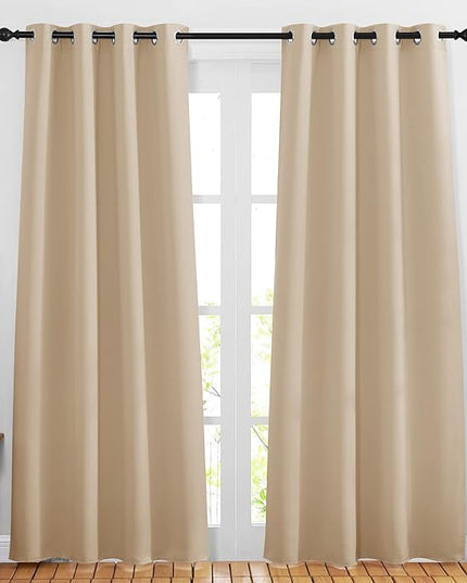 NICETOWN 80 inch Curtains Privacy for Doorway - Thermal Insulated Grommet Window Treatments Room Darkening Sound Reducing for Bedroom/Home Office (Biscotti Beige, Set of 2, W46 x L80)