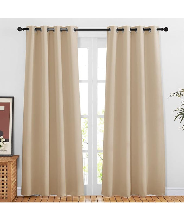 NICETOWN 80 inch Curtains Privacy for Doorway - Thermal Insulated Grommet Window Treatments Room Darkening Sound Reducing for Bedroom/Home Office (Biscotti Beige, Set of 2, W46 x L80)