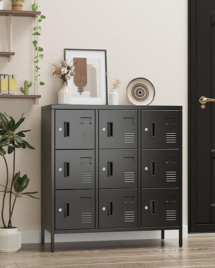 Aobabo 9 Doors Steel Storage Locker Cabinet for Employees, Metal Locker for School Office Gym Bedroom, Industrial Storage, Black, Assembly Required