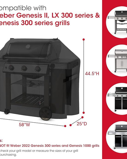 Unicook 58 Inch Grill Cover for Weber Genesis II, LX 300 Series and Genesis 300 Series Gas Grills, Heavy Duty Waterproof Fade Resistant BBQ Cover, All Weather Protection, Compared to Weber 7130