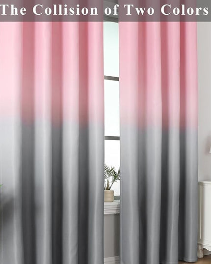 Estelar Textiler Pink and Grey Ombre Blackout Curtains for Bedroom 96 Inch Long, Room Darkening Thermal Insulated Privacy Protection Window Grommet Drapes for Living Room, 52Wx96L Inch, 2 Panels