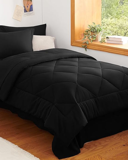 CozyLux Twin Comforter Set with Sheets Black - 5 Pieces Bed in a Bag Twin, All Season Bed Set for Girls and Boys, Bedding Set with Down Alternative Comforter, Sheets, Pillowcase & Sham