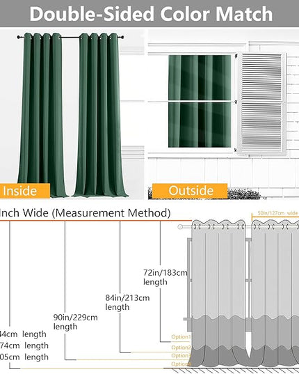 Simplebrand Ever Green Room Darkening Curtains for Bedroom Living Room 84 Inch Length 2 Panels Set, Thermal Insulated Curtains & Drapes, Solid Grommet Noise Reducing Window Treatment, W50 x L84 Inch
