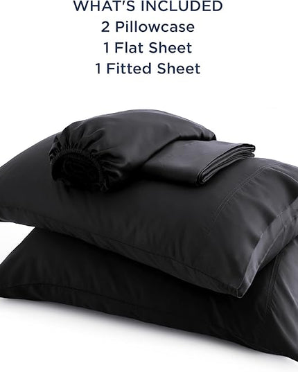 Bedsure King Size Sheet Set, Cooling Sheets King, Rayon Derived from Bamboo, Deep Pocket Up to 16", Breathable & Soft Bed Sheets, Hotel Luxury Silky Bedding Sheets & Pillowcases, Black