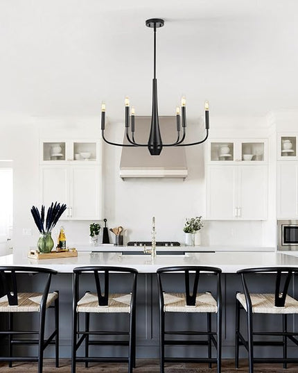 6-Light Black Industrial Chandelier, Modern Farmhouse Candle Light Fixture, Contemporary Hanging Light for Dining Room, Kitchen Island, Living Room, Bedroom, Foyer, Entryway