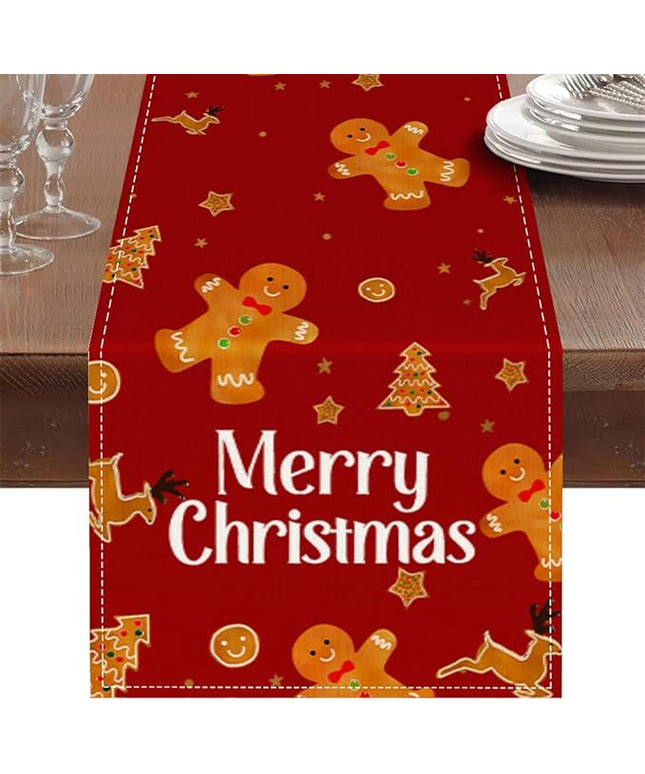 Red Christmas Gingerbread Table Runner 13x72 Inch, Cookie Candy Cane Kitchen Dinning Table Decoration for Home Party Decor