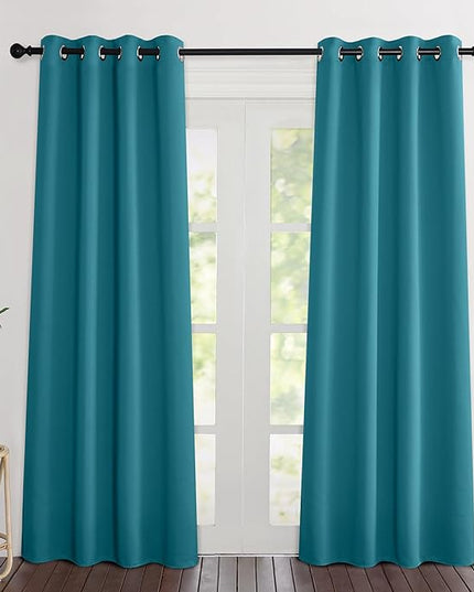 NICETOWN Blackout Peacock Teal Curtains 84 inches Long, Grommet Room Darkening Thermal Insulated Sound Dampening Window Treatments for Bedroom/Home Office, 2 Panels, W46 x L84