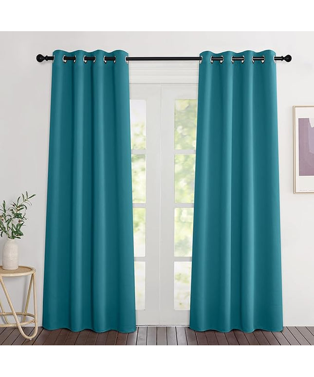NICETOWN Blackout Peacock Teal Curtains 84 inches Long, Grommet Room Darkening Thermal Insulated Sound Dampening Window Treatments for Bedroom/Home Office, 2 Panels, W46 x L84
