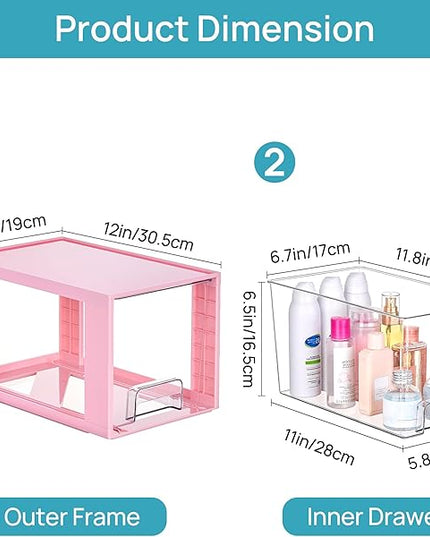 Vtopmart 4 Pack Large Stackable Storage Drawers,Pink,Easily Assemble Acrylic Bathroom Closet Undersink Organizers and Storage,Plastic Bins for Kitchen Cabinets,Pantry,Makeup,Medicine Organization