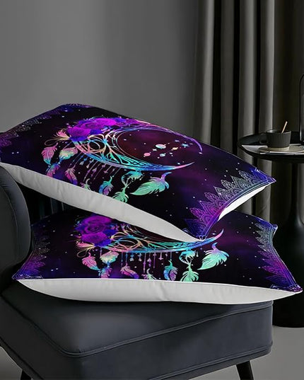 AILONEN Purple Galaxy Moon Comforter Set, Mandala Bohemian Bedding Set Twin Size,Moon Dream Catcher Starry Comforter Boys Girls Bed in a Bag Duvet Set, 1 Quilt and 2 Pillowcases