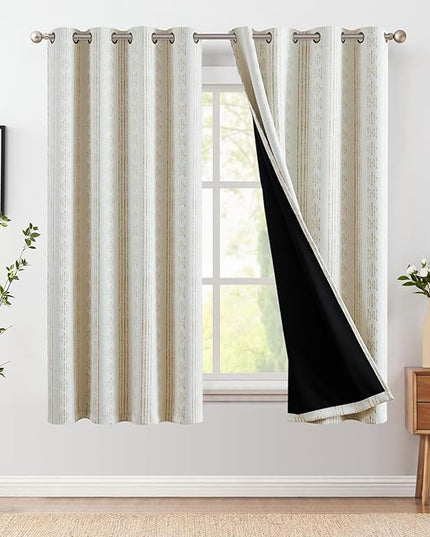 jinchan 95% Blackout Boho Curtains 54 Inch Length for Bedroom Beige Geometric Printed Grommet Top Room Darkening Thermal Insulated Window Drapes 2 Panels