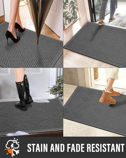 Sturdy Front Door Mat, Absorbent Muddy Dirt Resist Welcome Door Mats Outdoor Indoor, Stain and Fade Resistant, Non-Slip Rubber Backing Low Profile Doormat for Entryway, 36×24, Charcoal