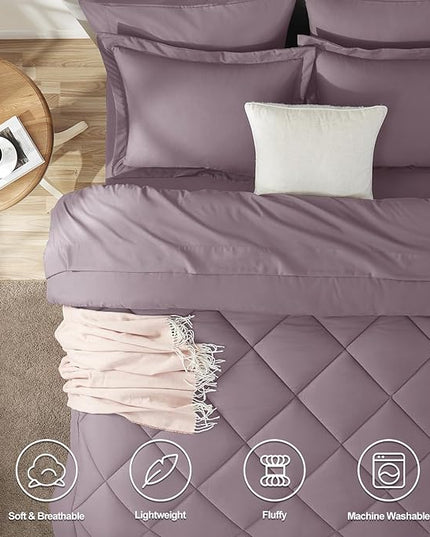 CozyLux Full Size Comforter Sets Dusty Purple - 7 Pieces Bed in a Bag Full, Soft Bed Set for All Seasons, Bedding Set with Down Alternative Comforter, Sheets, Pillowcases & Shams, Grayish Purple