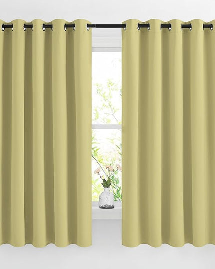 NICETOWN Room Darkening Curtains 66 inches Long, Grommet Window Treatment Energy Saving Thermal Drapes Room Darkening for Living Room/Bedroom, 2 Panels, W66 x L66, Paler Yellow