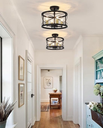 TOULMJ 4-Light Semi Flush Mount Ceiling Light, Black Gold Ceiling Light Modern Hallway Light Fixtures for Kitchen Island Entryway Laundry Room Foyer Dining Room