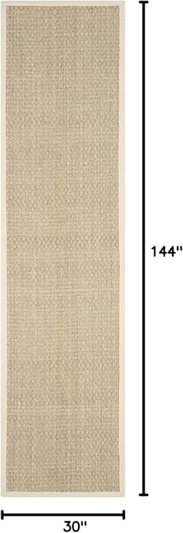 SAFAVIEH Natural Fiber Collection Runner Rug - 2'6" x 12', Natural & Ivory, Seagrass, Basketweave Pattern with Border (NF114J)