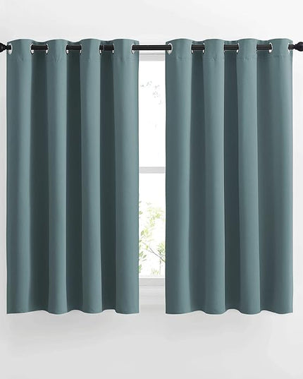 NICETOWN Blackout Kitchen Curtains 45 inch Length - Grommet Thermal Insulated Solid Vertical Drapes Room Darkening Sound Reducing for Bedroom, Greyish Blue, Set of 2, W52 x L45