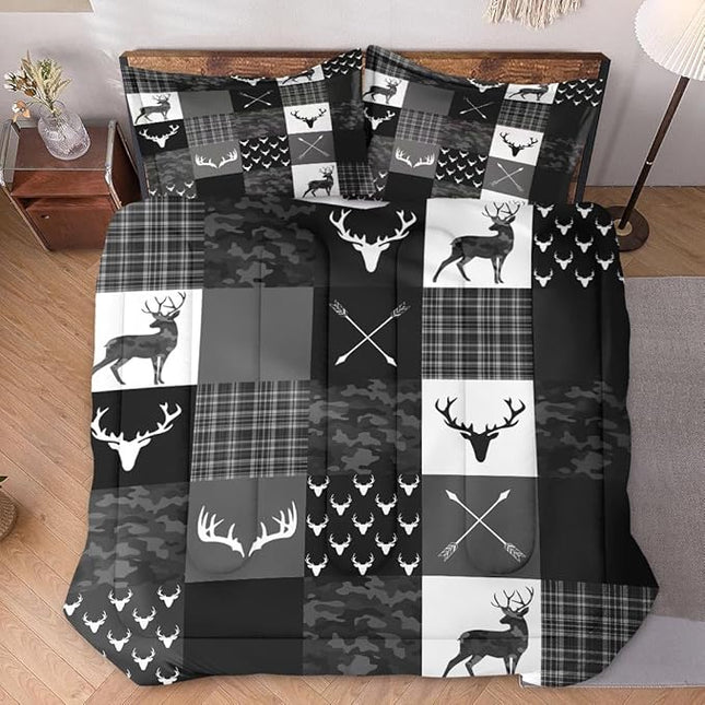 Twin Size Comforter Set with Pillowcase, Camouflage Camo Military 2 Pcs Bedding for Kids and Adults, Army Vintage Hunting Deer Soft Comforter Set for Bedroom Bed Decor