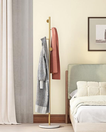 Gold Coat Racks, Metal Coat Rack Freestanding with Hooks, Entryway Coat Rack Stand, Coat Racks with Marble Base, Coat Tree for Hanging Clothes, Hats, Bags