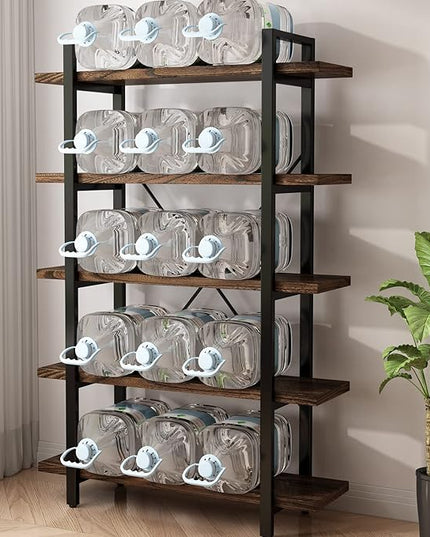 5-Tier Industrial Style Solid Wood Bookcase and Book Shelves,Rustic Wood and Metal Shelving Unit， Living Room,Modern Rustic Open Industrial Book Shelf Office,Distressed Brown (AY-02-5Tier)