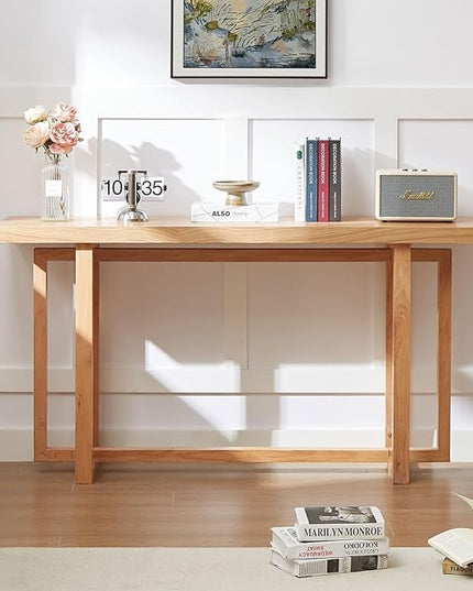 LKTART 59.05-Inch Long Behind Couch Sofa Table for Living Room, Farmhouse Console Table with Storage, Narrow Accent Entryway Tables for Hallway Entrance Foyer (Oak)