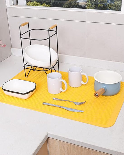 Silicone Dish Drying Mat for Multiple Usage,Easy clean,Eco-friendly,Heat-resistant Silicone Mat for Kitchen Counter or Sink,Refrigerator or Drawer Liner Yellow 3XL 28 inches x 18 inches