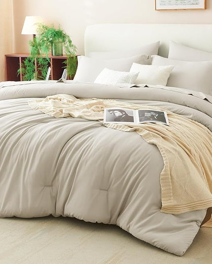 CozyLux King Comforter Set Beige, 7 Pieces Bed in a Bag Soft Bedding Comforter Set with Sheets, All Season Boho 7PC Bed Sets with Comforter, Fitted Sheets, Flat Sheets, Pillow Shams and Pillowcases