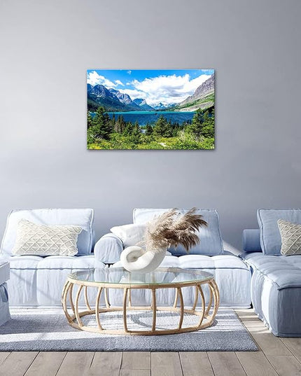 SKASNFAI Glacier National Park Wall Art Lake Mountains Pictures Framed Canvas Prints Artwork for Living room Bedroom Office Ready to Hang (20x30 inch)