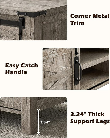 OKD 48" Farmhouse Lift Top Coffee Table with Sliding Barn Door, Rustic Center Table w/Hidden Storage Compartment, Lift Tabletop Dining Table w/Adjustable Shelf for Living Room,Light Rustic Oak