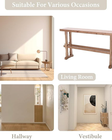 Kmax Narrow Entryway Table, 59 inchs Wood Farmhouse Console Table Boho Hallway Table Rustic Couch Table Behind Sofa for Outdoor Entrance Living Room Bedroom- Natural Color