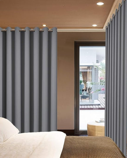 Yakamok Blackout Patio Curtains 100x84 Inches for Sliding Door Extral Wide Blackout Curtain Panels Thermal Insulated Room Divider - Grommet Top, 7' Tall by 8.3' Wide - Grey