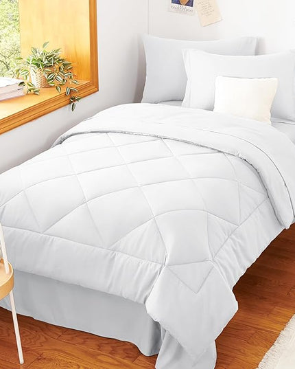 CozyLux Twin Comforter Set with Sheets White - 5 Pieces Bed in a Bag Twin, All Season Bed Set for Girls and Boys, Bedding Set with Down Alternative Comforter, Sheets, Pillowcase & Sham